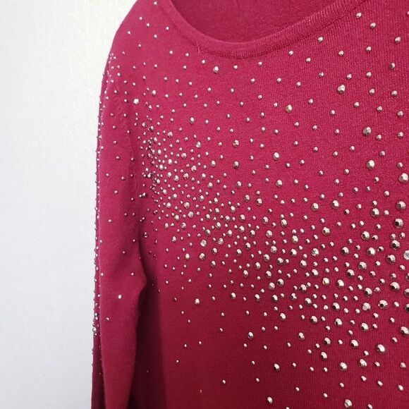 Liquid by Sioni Burgundy Wine Embellished Rhinestone Sweater - Picture 4 of 7